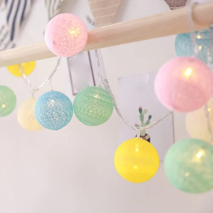Cotton Ball String Lights LED Garland for Bedroom Living Room Nursery Party Decor USB or Battery Powered Ambient Lighting