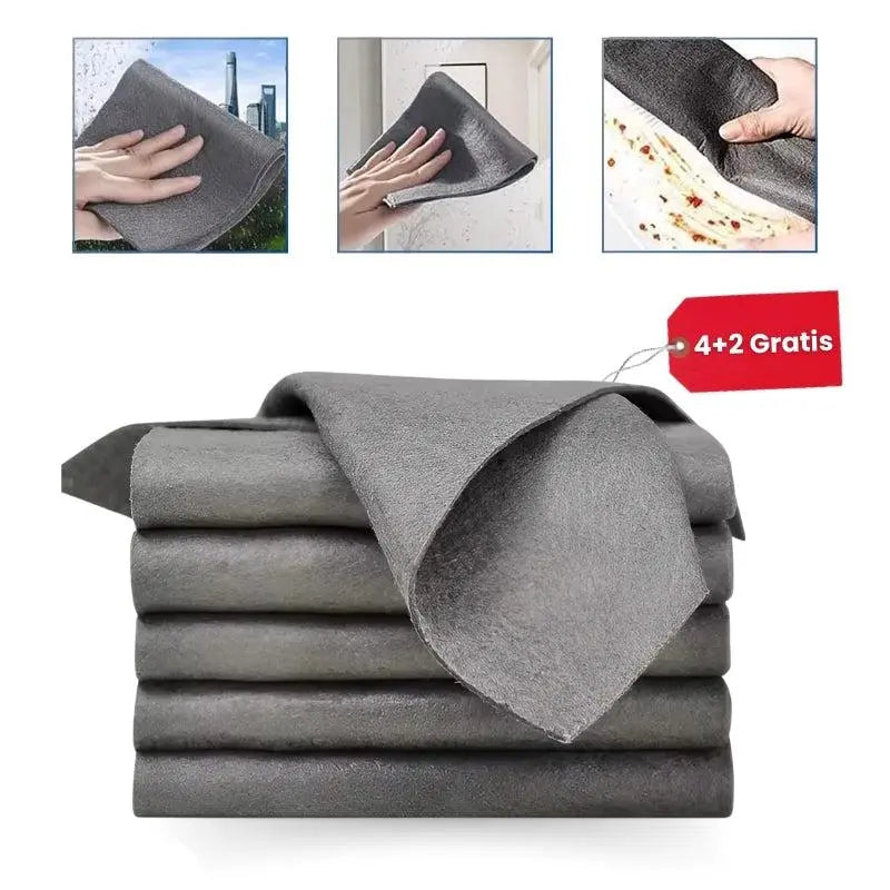 Reusable Microfiber Cleaning Cloths 6-Pack for Glass, Windows, Mirrors & Stainless Steel Streak-Free Lint-Free