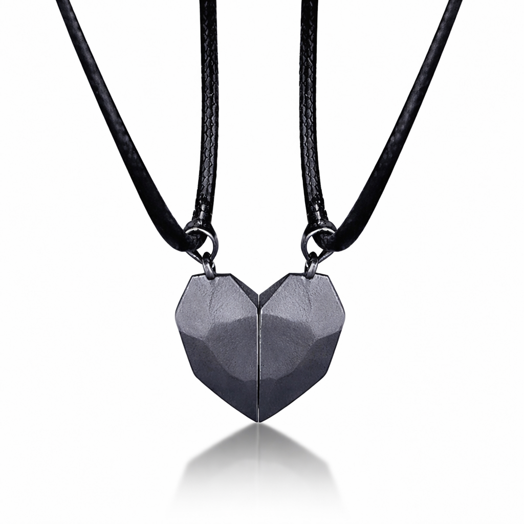 Magnetic Heart Necklace Set | Electrocardiogram Design for Couples