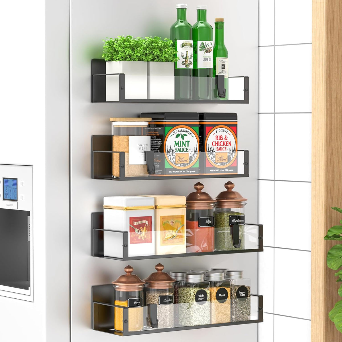 Magnetic Spice Rack Organizer Set of 4 with Strong Grip | Space-Saving Solution for Easy Access