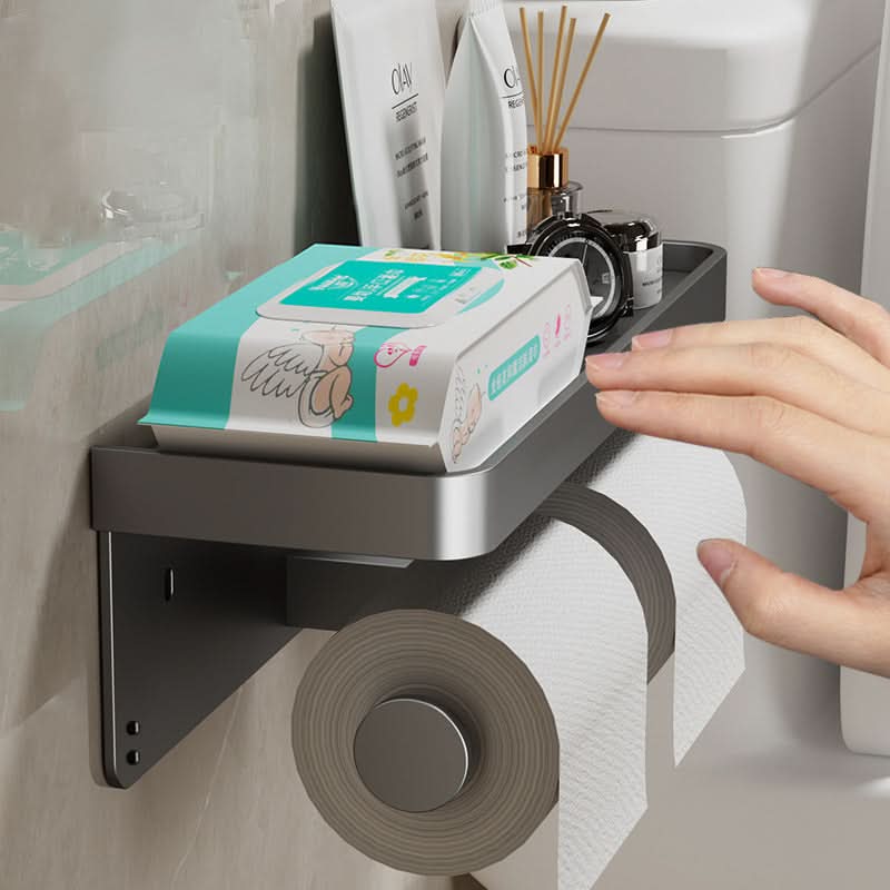 TOILET ROLL - Wall-mounted aluminum toilet paper holder with storage drawer design
