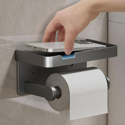 TOILET ROLL - Wall-mounted aluminum toilet paper holder with storage drawer design