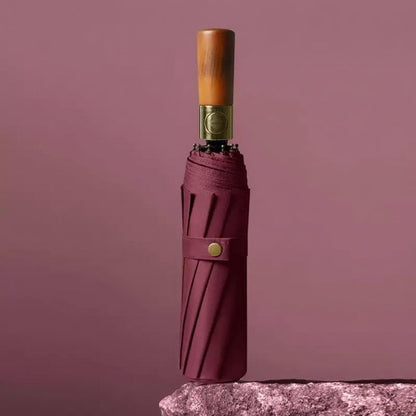 Windproof Auto-Open Compact Umbrella with Wood Grip for Rain & Travel – Large Canopy Folding Design for Golf, Commute & Everyday Storm