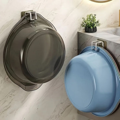 BASIN HOOK – Punch-free stainless steel wall hook for space-saving towel and basin storage in kitchen and bathroom use