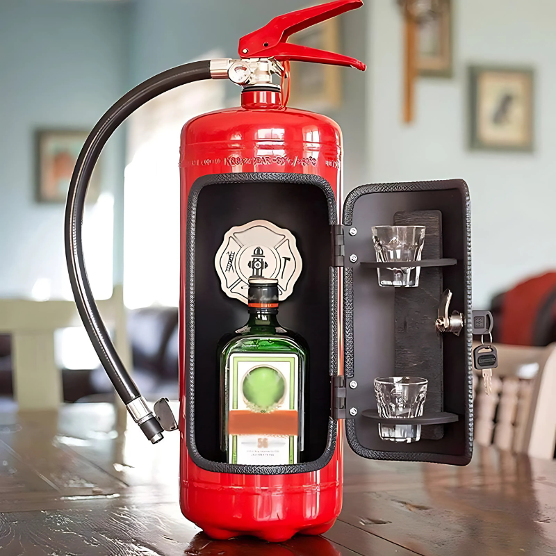 Repurposed Fire Extinguisher Mini Bar for Home Entertaining & Unique Decor | Industrial Style Drink Station