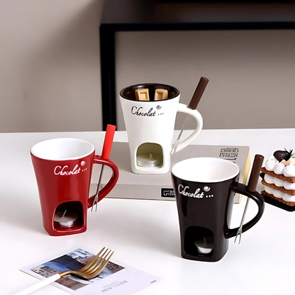 Candle-Heated Fondue Pot Set Ceramic Chocolate Cheese Melting Warmer Party Dessert Appetizer Tabletop Server for Gatherings Parties