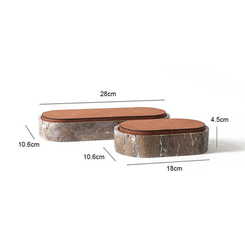 Marlo Jewelry Box for Women - Natural Travertine Stone with Leather Lid