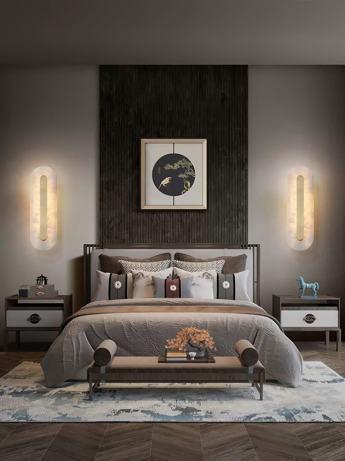 Alabaster Wall Sconce with Brass Accents – Modern LED Fixture for Living Room, Hallway & Bedroom