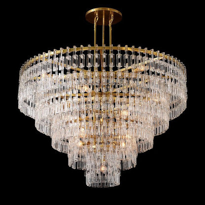 Five-Tier Crystal Chandelier 61 in Diameter 17-Light Statement Ceiling Fixture for Living Room Dining Room Foyer Entryway Hotel Lobby