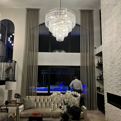 Five-Tier Crystal Chandelier 61 in Diameter 17-Light Statement Ceiling Fixture for Living Room Dining Room Foyer Entryway Hotel Lobby