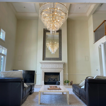 Five-Tier Crystal Chandelier 61 in Diameter 17-Light Statement Ceiling Fixture for Living Room Dining Room Foyer Entryway Hotel Lobby