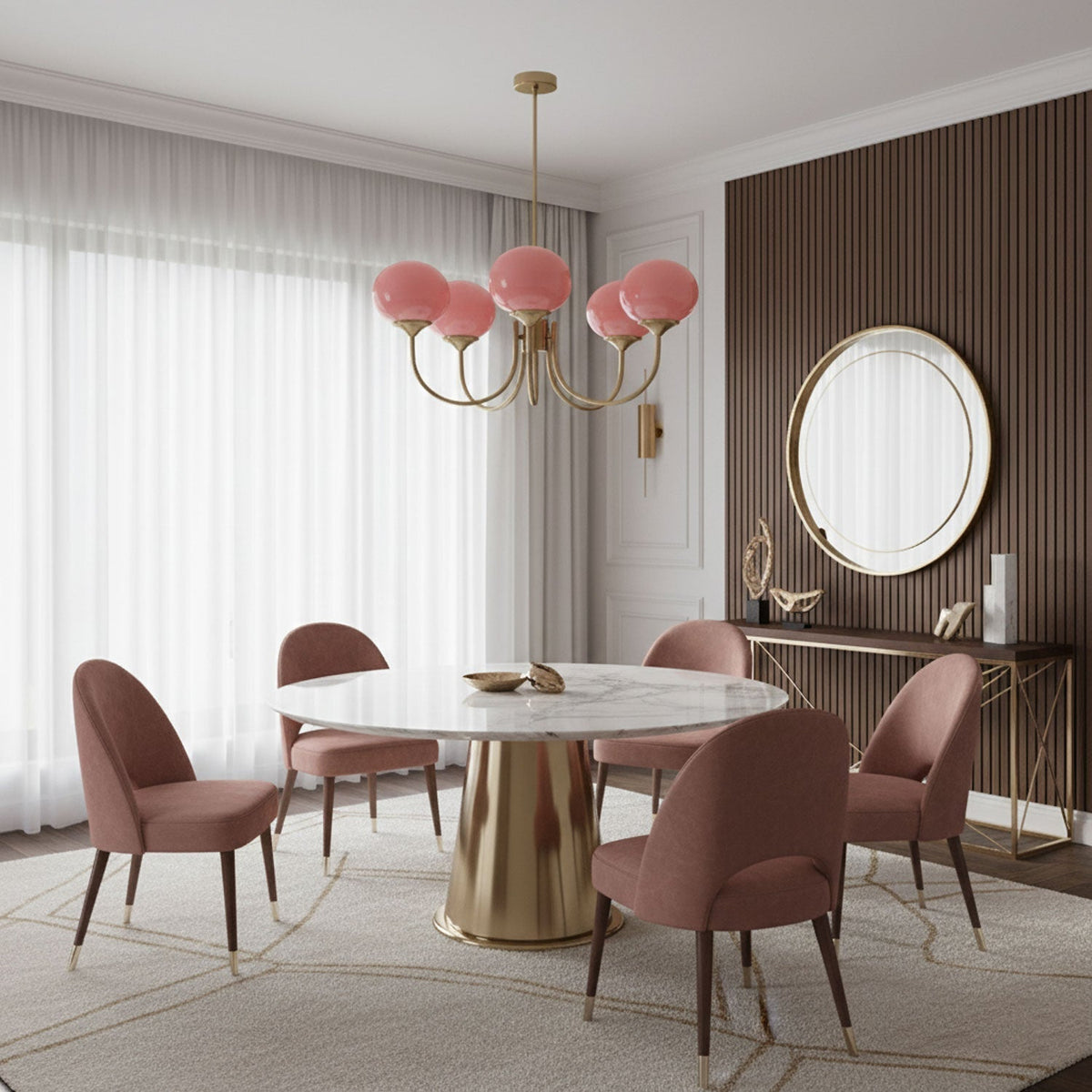 Orb Pendant Light with Adjustable Height Metal Frame and Spherical Shades for Kitchen Island Dining Living Room Bedroom E27 Socket Pink Whit