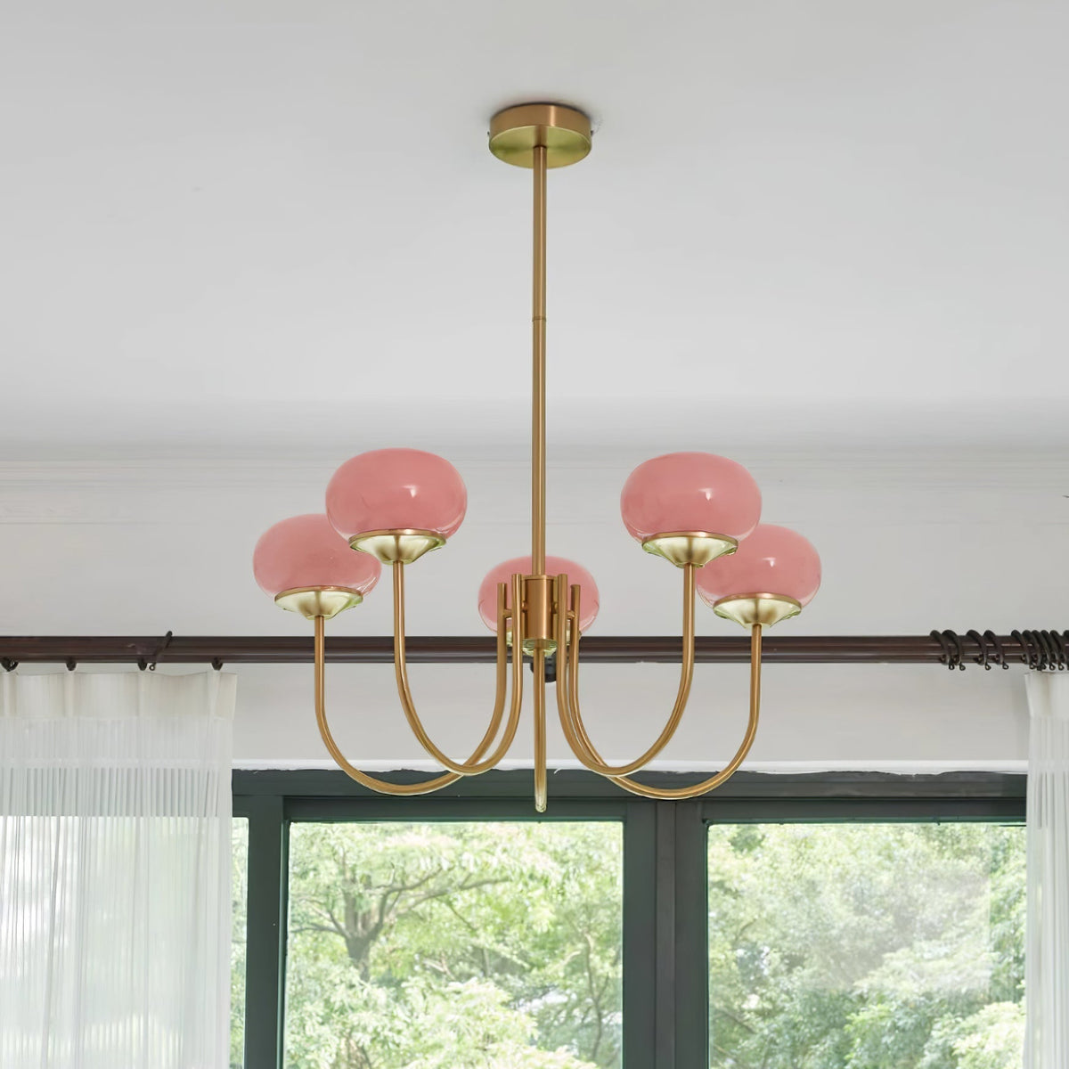 Orb Pendant Light with Adjustable Height Metal Frame and Spherical Shades for Kitchen Island Dining Living Room Bedroom E27 Socket Pink Whit