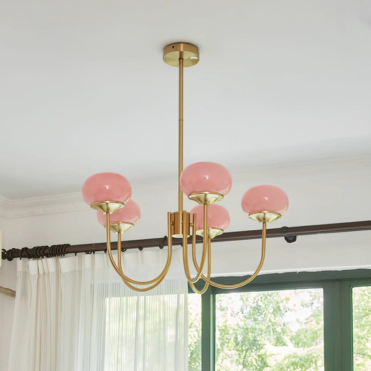 Orb Pendant Light with Adjustable Height Metal Frame and Spherical Shades for Kitchen Island Dining Living Room Bedroom E27 Socket Pink Whit