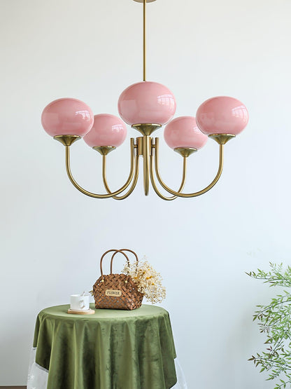 Orb Pendant Light with Adjustable Height Metal Frame and Spherical Shades for Kitchen Island Dining Living Room Bedroom E27 Socket Pink Whit
