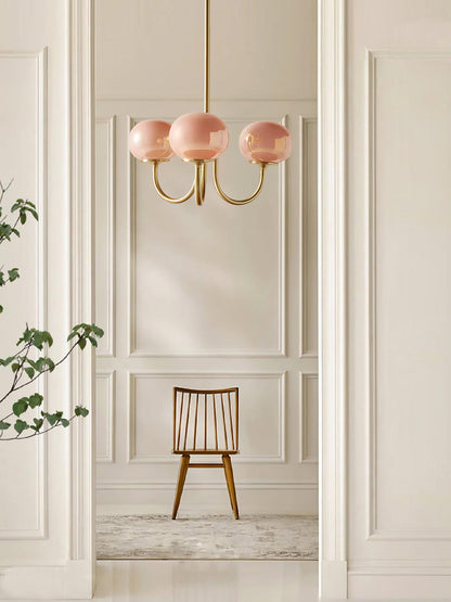 Orb Pendant Light with Adjustable Height Metal Frame and Spherical Shades for Kitchen Island Dining Living Room Bedroom E27 Socket Pink Whit