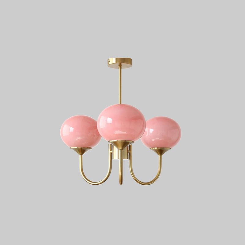 Orb Pendant Light with Adjustable Height Metal Frame and Spherical Shades for Kitchen Island Dining Living Room Bedroom E27 Socket Pink Whit