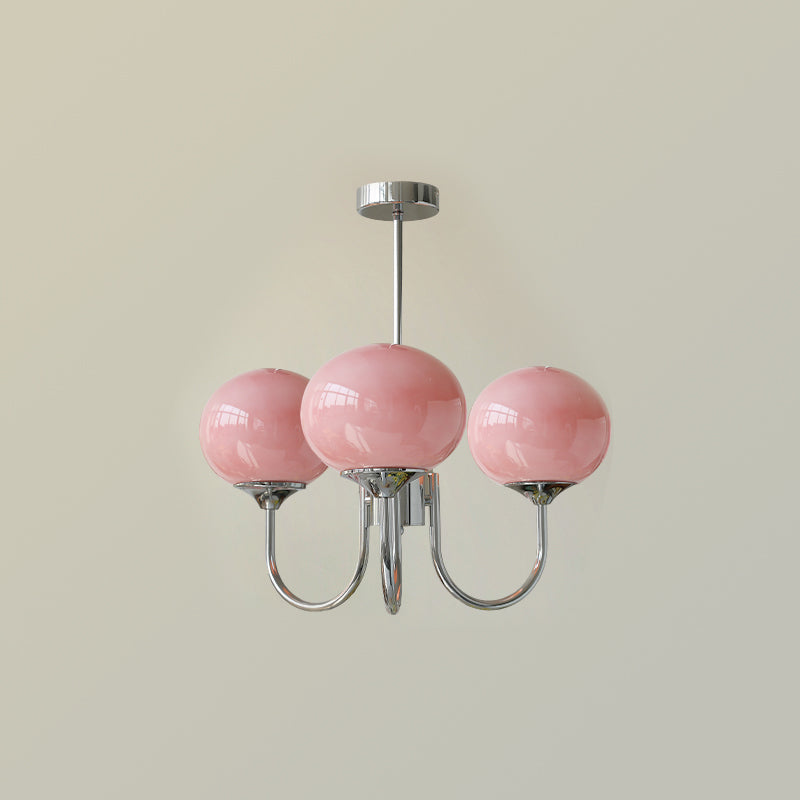 Orb Pendant Light with Adjustable Height Metal Frame and Spherical Shades for Kitchen Island Dining Living Room Bedroom E27 Socket Pink Whit