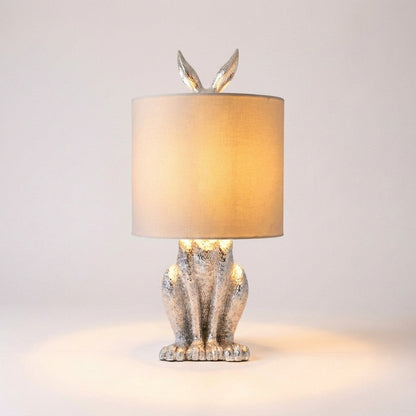 Resin Bunny Accent Lamp with Linen Shade 20 in Tall Gold Finish Decorative Nightstand Light E27 Socket Animal Sculpture for Bedroom Living R