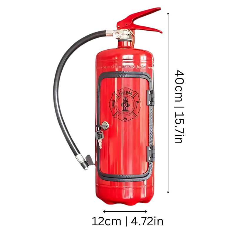 Repurposed Fire Extinguisher Bottle & Glass Holder Bar Cabinet Industrial Décor for Home Office Man Cave Living Room Entertainment Area