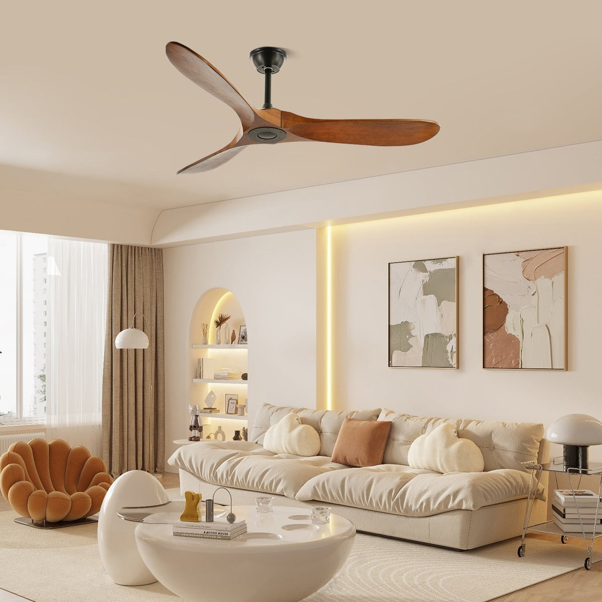 Wooden Blade Ceiling Fan with Remote 42-52 Inch 6-Speed Reversible Indoor Cooling Fan Vintage Farmhouse Style for Bedroom Living Room
