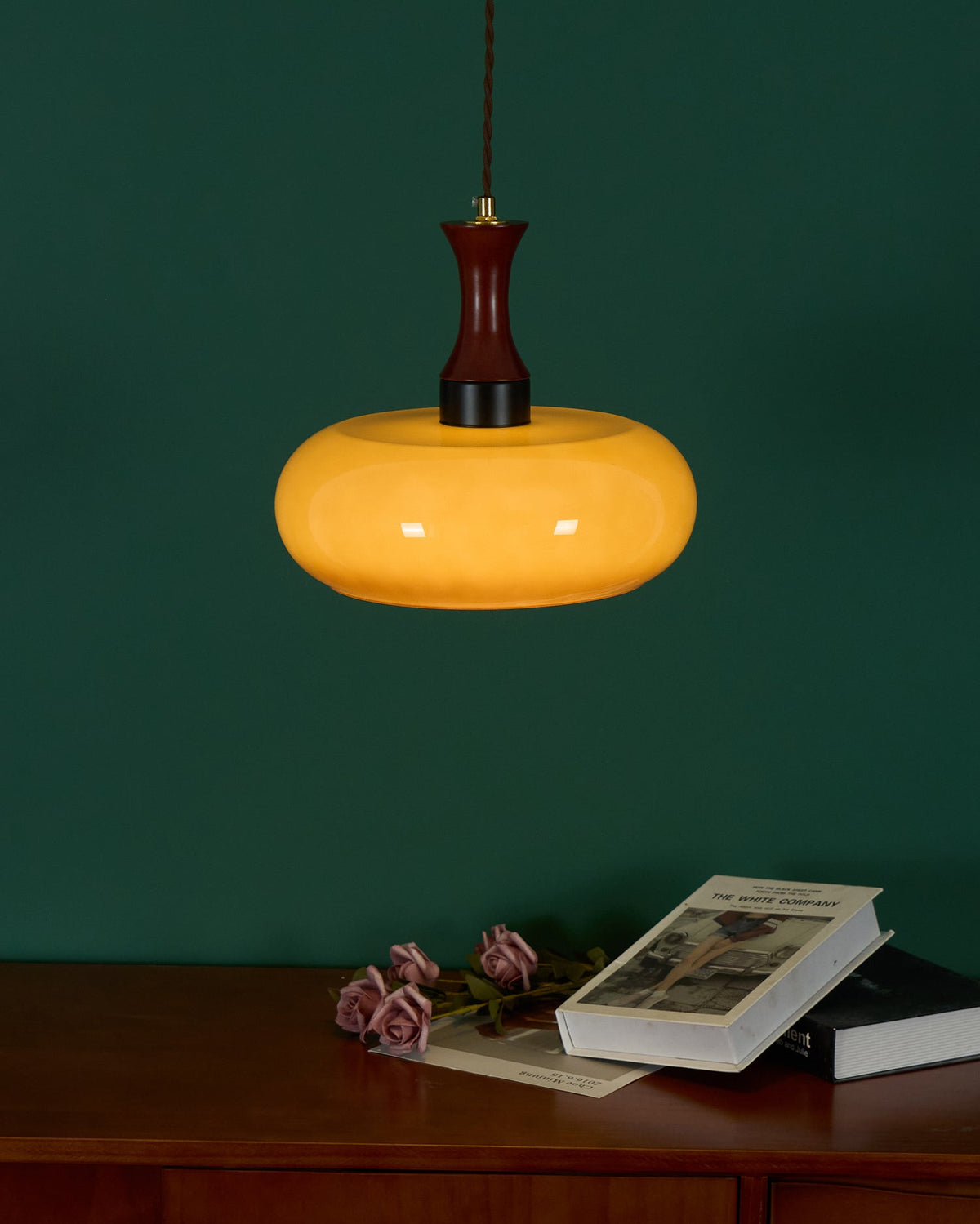 Glass Pendant Light for Kitchen Island & Dining Room — Adjustable Hanging Fixture with Warm Amber Shade, 11 Inch Wide, Dimmable Modern Farmh