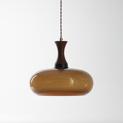 Hanging Light Fixture with Amber Glass Shade 7 Inch Diameter Adjustable Cord for Kitchen Islands Dining Tables Breakfast Bars Modern Farmhou