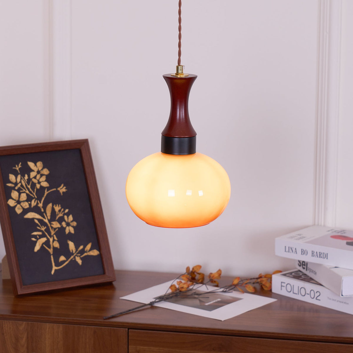 Hanging Light Fixture with Amber Glass Shade 7 Inch Diameter Adjustable Cord for Kitchen Islands Dining Tables Breakfast Bars Modern Farmhou