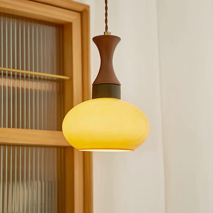 Hanging Light Fixture with Amber Glass Shade 7 Inch Diameter Adjustable Cord for Kitchen Islands Dining Tables Breakfast Bars Modern Farmhou