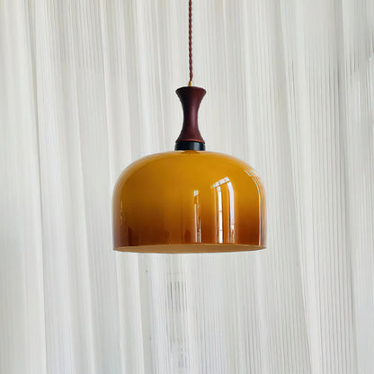 Hanging Light Fixture with Amber Glass Shade 7 Inch Diameter Adjustable Cord for Kitchen Islands Dining Tables Breakfast Bars Modern Farmhou