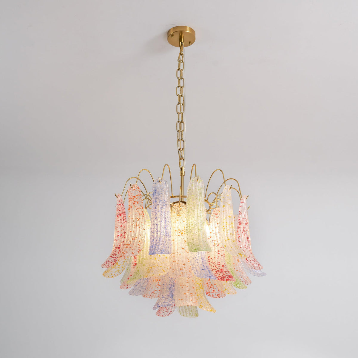 Hand-Blown Art Glass Chandelier Multi-Bulb Pendant Light Fixture Vibrant Colors Dining Room Living Room Statement Lighting 20-24 inch Diamet