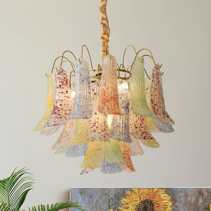 Hand-Blown Art Glass Chandelier Multi-Bulb Pendant Light Fixture Vibrant Colors Dining Room Living Room Statement Lighting 20-24 inch Diamet