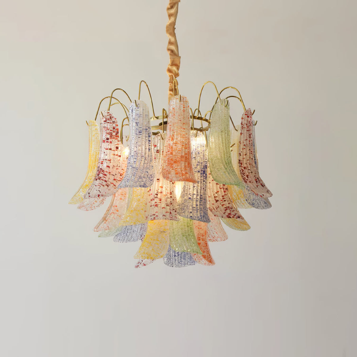 Hand-Blown Art Glass Chandelier Multi-Bulb Pendant Light Fixture Vibrant Colors Dining Room Living Room Statement Lighting 20-24 inch Diamet