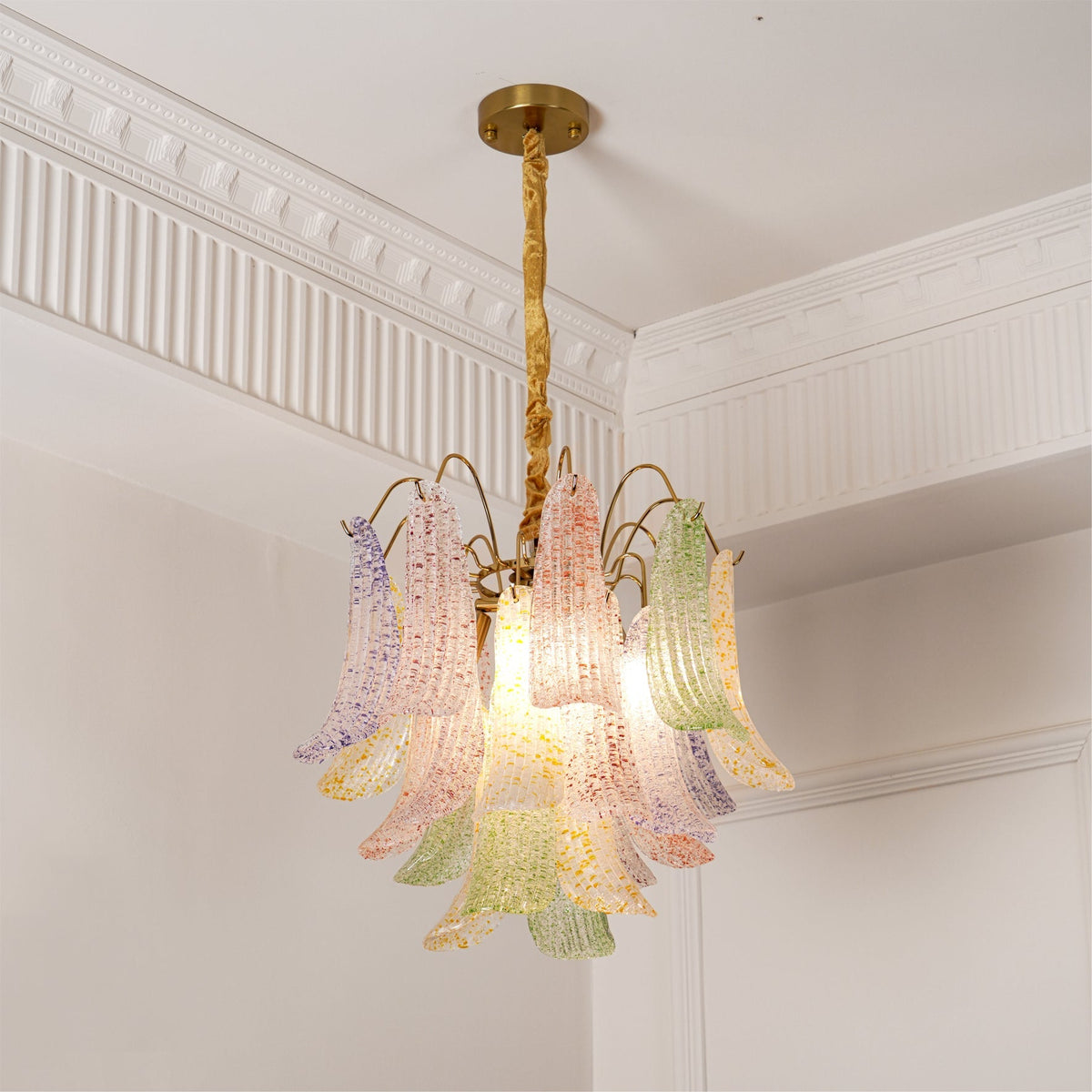Hand-Blown Art Glass Chandelier Multi-Bulb Pendant Light Fixture Vibrant Colors Dining Room Living Room Statement Lighting 20-24 inch Diamet