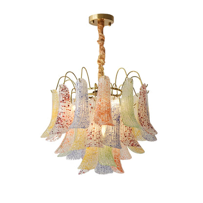 Hand-Blown Art Glass Chandelier Multi-Bulb Pendant Light Fixture Vibrant Colors Dining Room Living Room Statement Lighting 20-24 inch Diamet