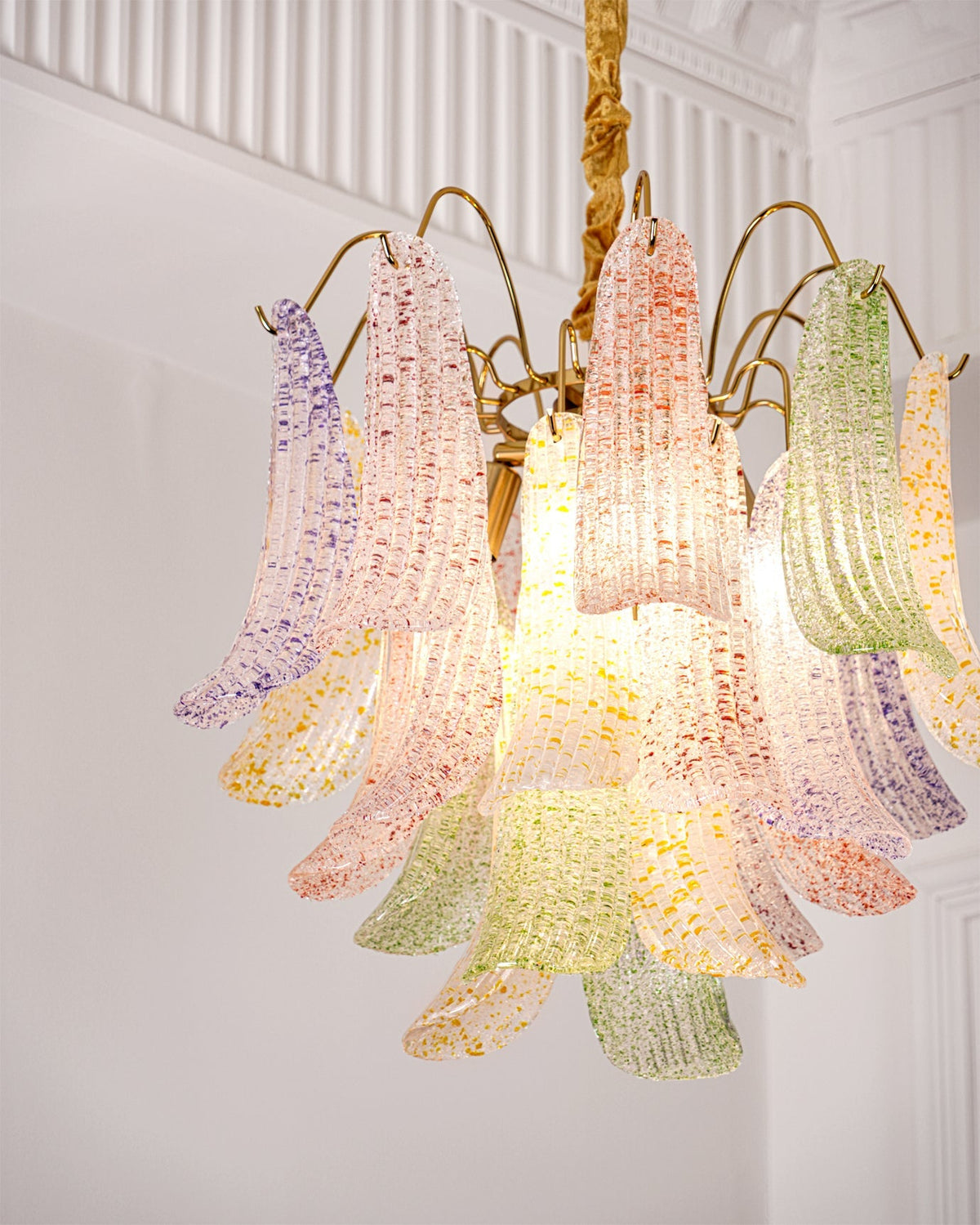 Hand-Blown Art Glass Chandelier Multi-Bulb Pendant Light Fixture Vibrant Colors Dining Room Living Room Statement Lighting 20-24 inch Diamet