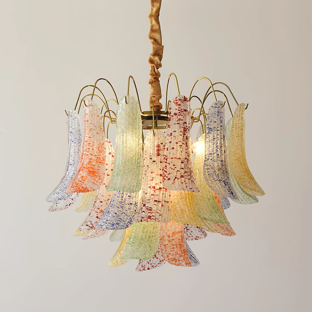 Hand-Blown Art Glass Chandelier Multi-Bulb Pendant Light Fixture Vibrant Colors Dining Room Living Room Statement Lighting 20-24 inch Diamet