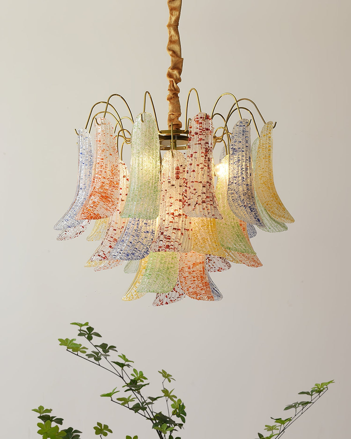 Hand-Blown Art Glass Chandelier Multi-Bulb Pendant Light Fixture Vibrant Colors Dining Room Living Room Statement Lighting 20-24 inch Diamet