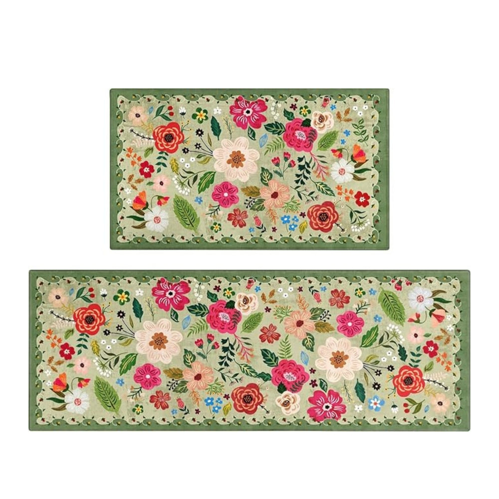 Meadowlyn Kitchen Mat Set - Boho Floral, Anti-Fatigue, Washable