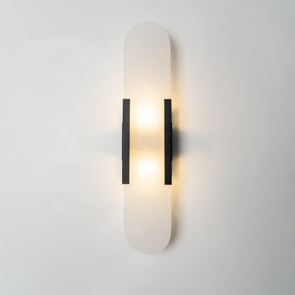Handcrafted Alabaster Sconce with Brass Accent 14 in Wall Light for Bedroom Hallway Living Room Indoor Fixture G4 LED Modern Elongated Stone