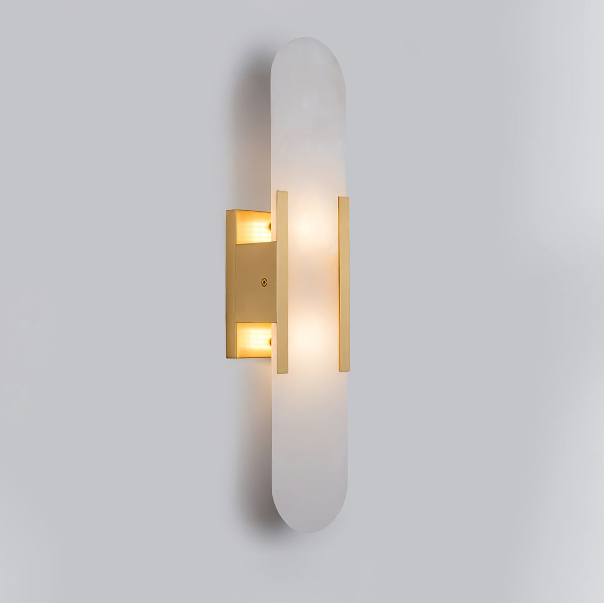 Handcrafted Alabaster Sconce with Brass Accent 14 in Wall Light for Bedroom Hallway Living Room Indoor Fixture G4 LED Modern Elongated Stone