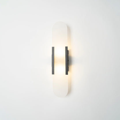 Handcrafted Alabaster Sconce with Brass Accent 14 in Wall Light for Bedroom Hallway Living Room Indoor Fixture G4 LED Modern Elongated Stone