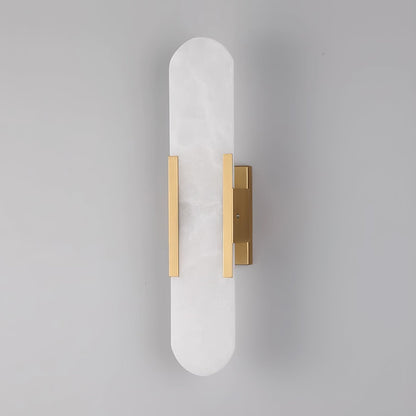 Handcrafted Alabaster Sconce with Brass Accent 14 in Wall Light for Bedroom Hallway Living Room Indoor Fixture G4 LED Modern Elongated Stone