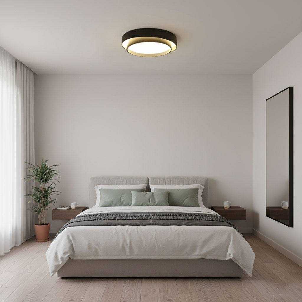 Flush Mount LED Ceiling Light Round Low-Profile Fixture Black White Gray 16 20 24 Inch Diameter for Bedroom Hall Kitchen Foyer