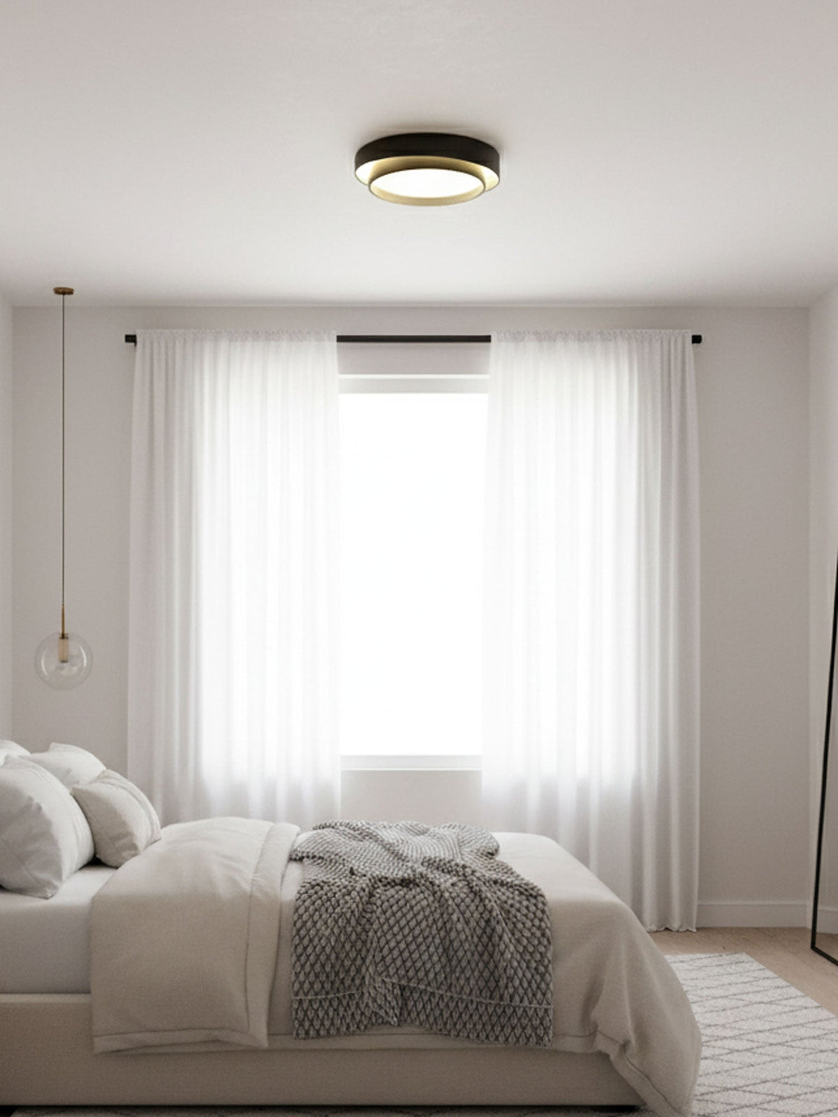 Flush Mount LED Ceiling Light Round Low-Profile Fixture Black White Gray 16 20 24 Inch Diameter for Bedroom Hall Kitchen Foyer