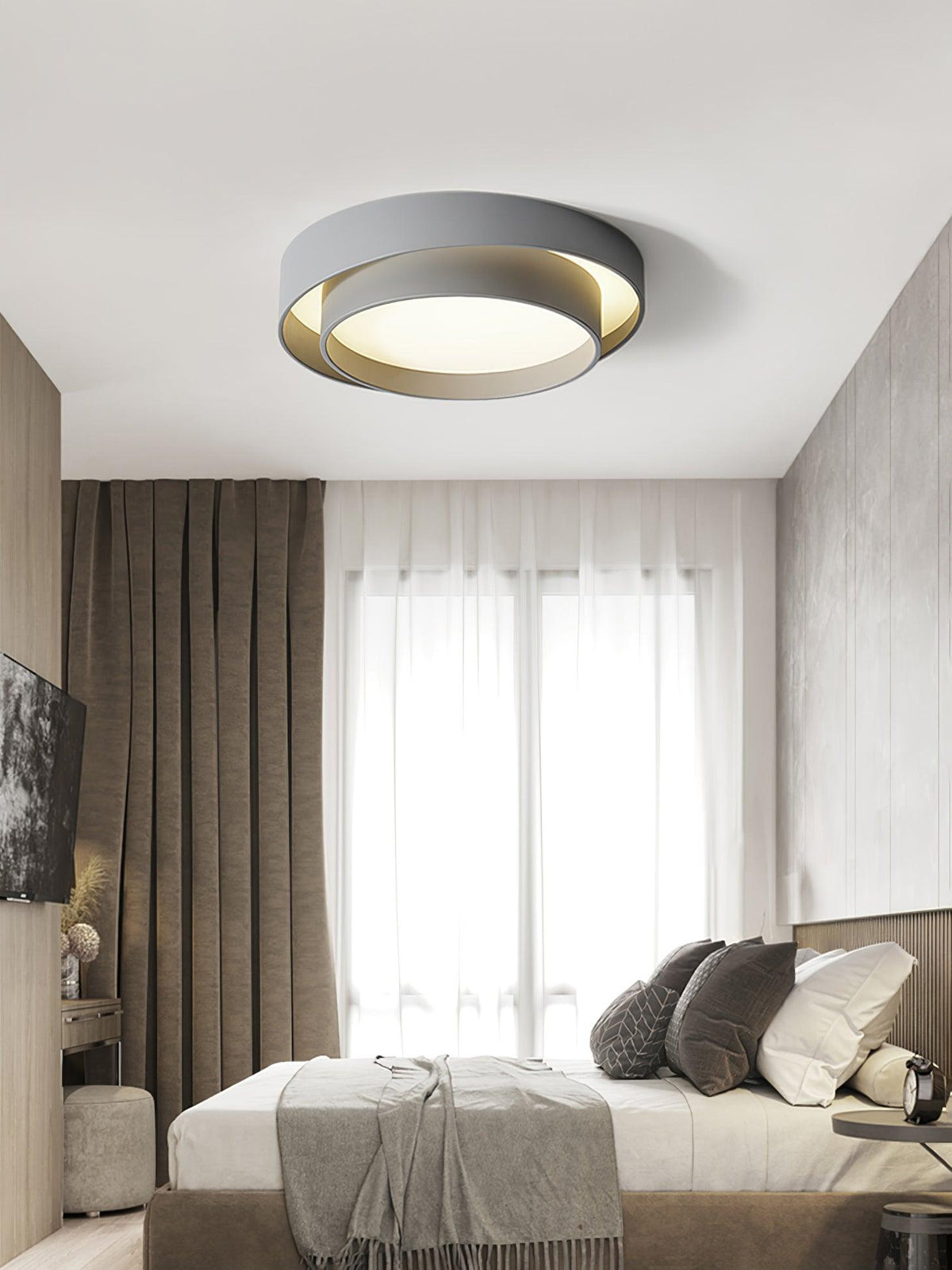 Flush Mount LED Ceiling Light Round Low-Profile Fixture Black White Gray 16 20 24 Inch Diameter for Bedroom Hall Kitchen Foyer