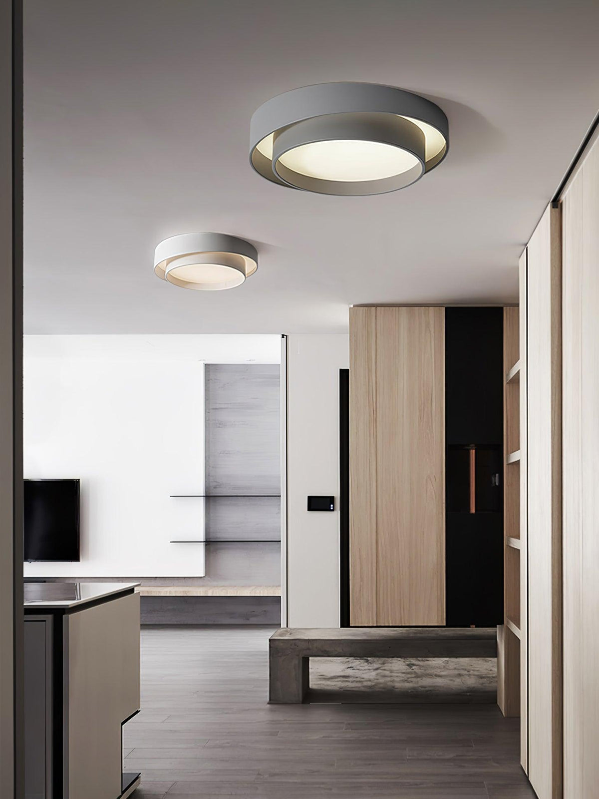 Modern Layered Drum Flush Mount Ceiling Light with Integrated LED for Living Room & Bedroom