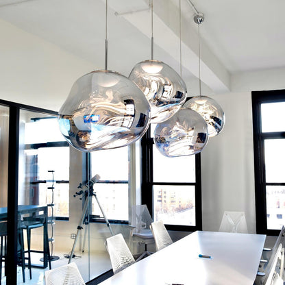 Hanging Dome Shade with Reflective Finish – Adjustable Drop Fixture for Kitchen Island, Dining Room, Bedroom – Metal Construction with E26 S