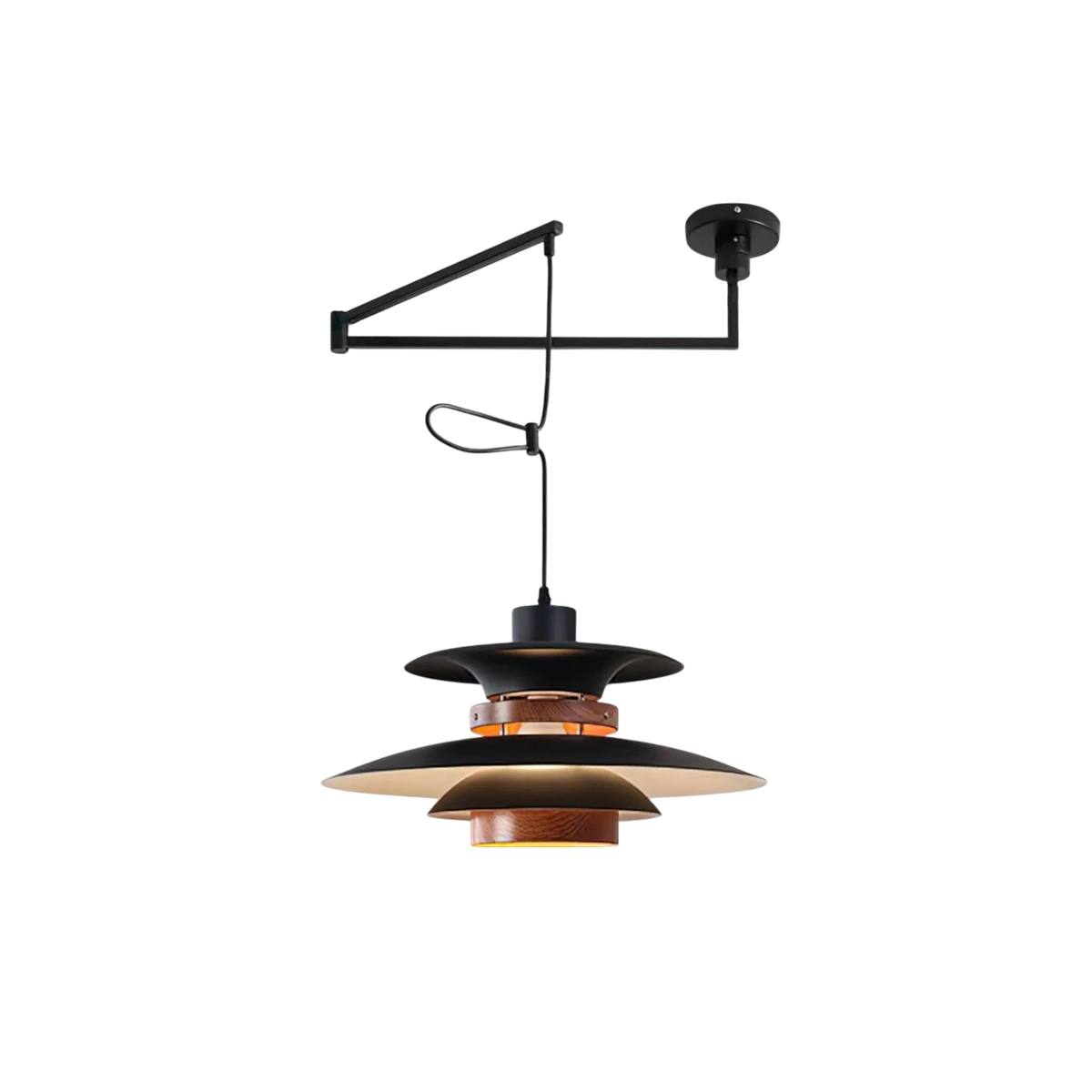 Hanging Ceiling Fixture with Wood and Metal Shade 20-Inch Diameter Adjustable Height for Kitchen Island Dining Room Living Space Modern Farm