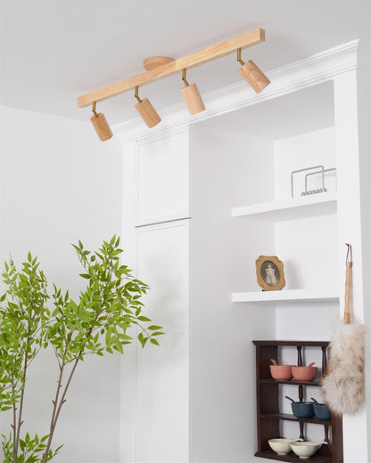 Plug-In LED Rail Light 16.5 Inch Wood Metal Warm White 3000K Adjustable Spotlights Ceiling Wall Mount Home Accent Fixture